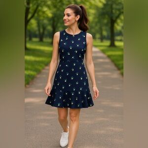 Draper James‎ Navy Floral Ruffle Hem Sleeveless Sz 2 Fit & Flare, Southern Charm